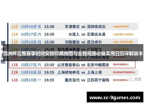 澳洲杯完整赛事时间安排权威指南与全程观赛必备实用日历详解版本